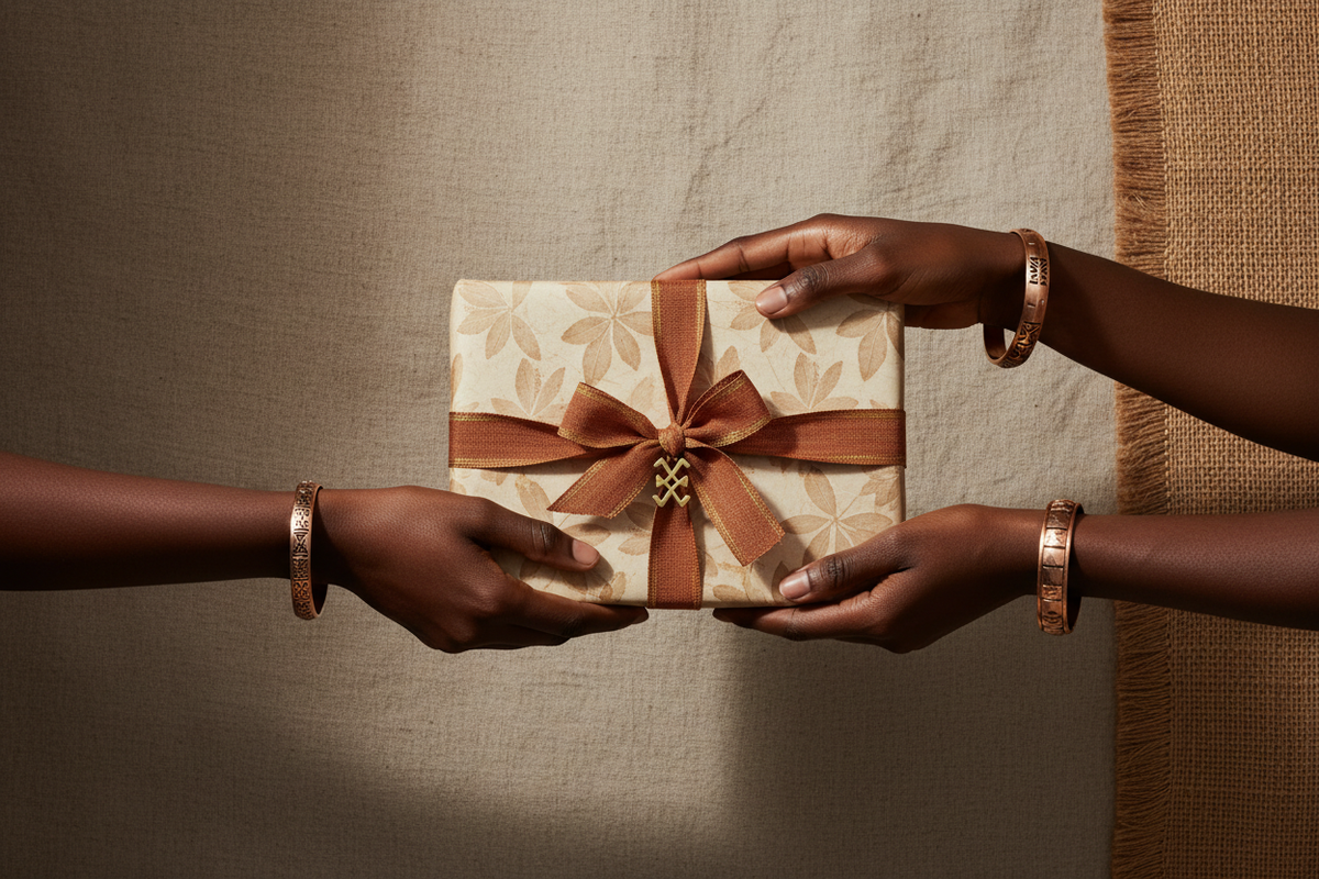 creat a large editorial portrait of honor in gifting african minimilast