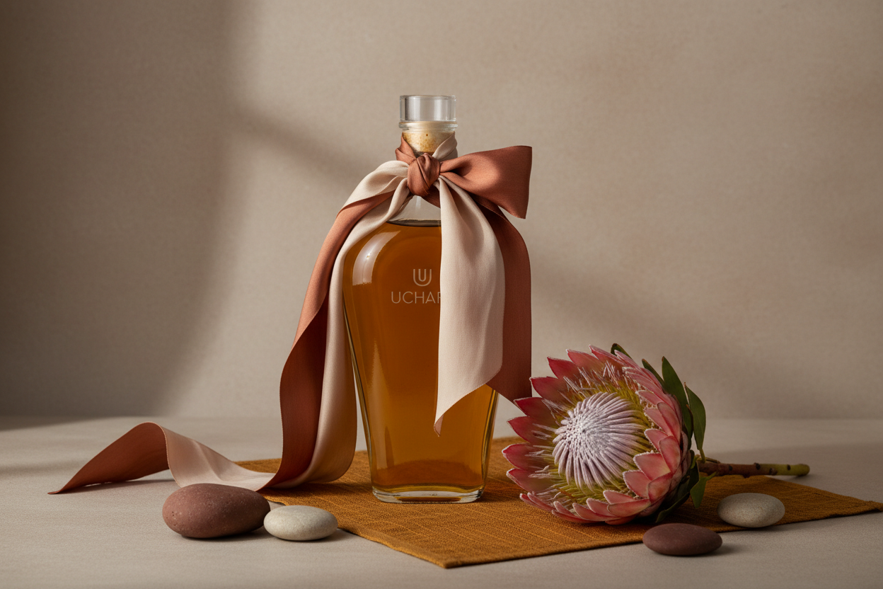 take out the card just have the protea and the beautiful bottel of oil with ribbon on it